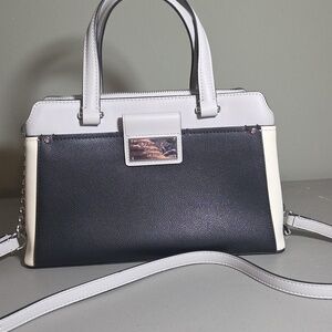 Calvin Klein Purse Color Block Black Cream Grey . Removable Strap. NEW